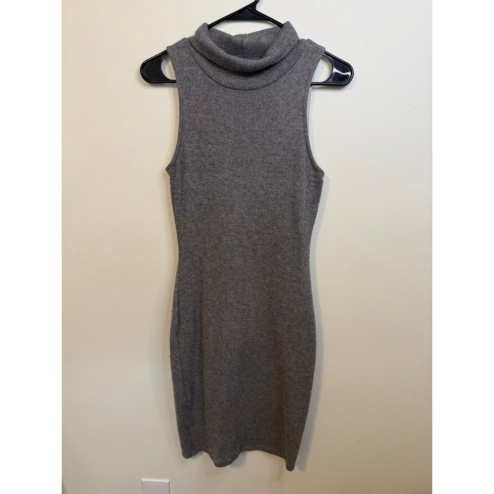 Windsor Sweater Dress Womens S Grey Sleeveless Turtleneck Bodycon Midi Ribbed